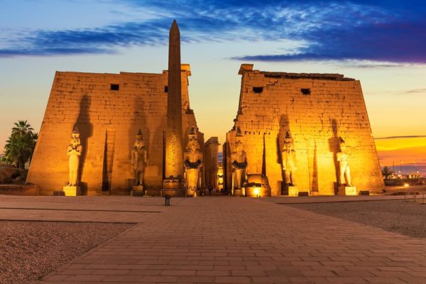 Luxor Temple main view with warm evening light, Egypt